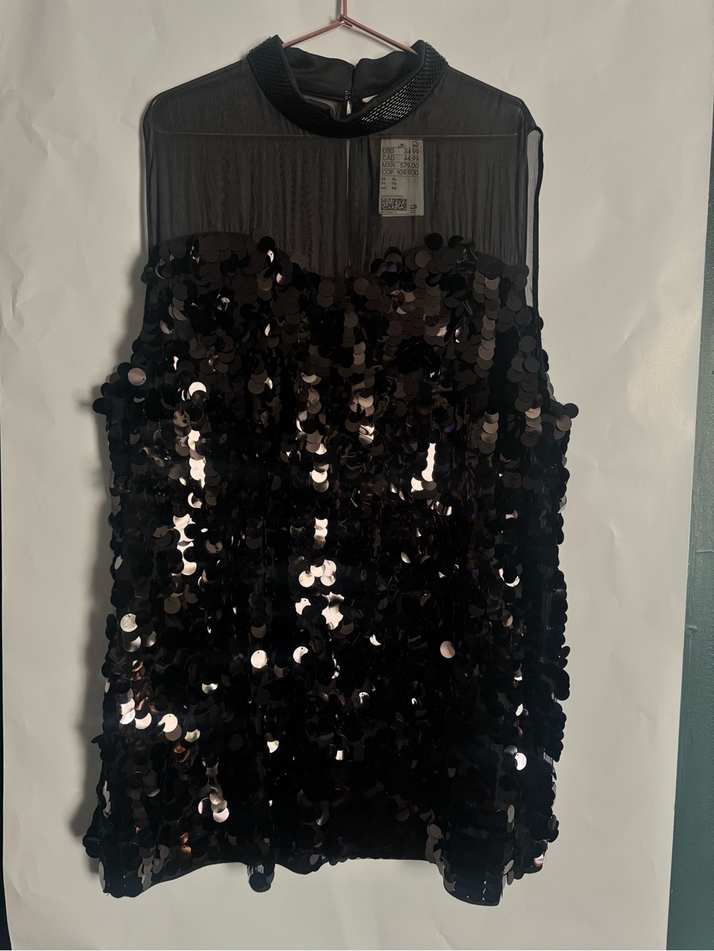 H&M Black Sequin Mini Dress with Sheer Yoke